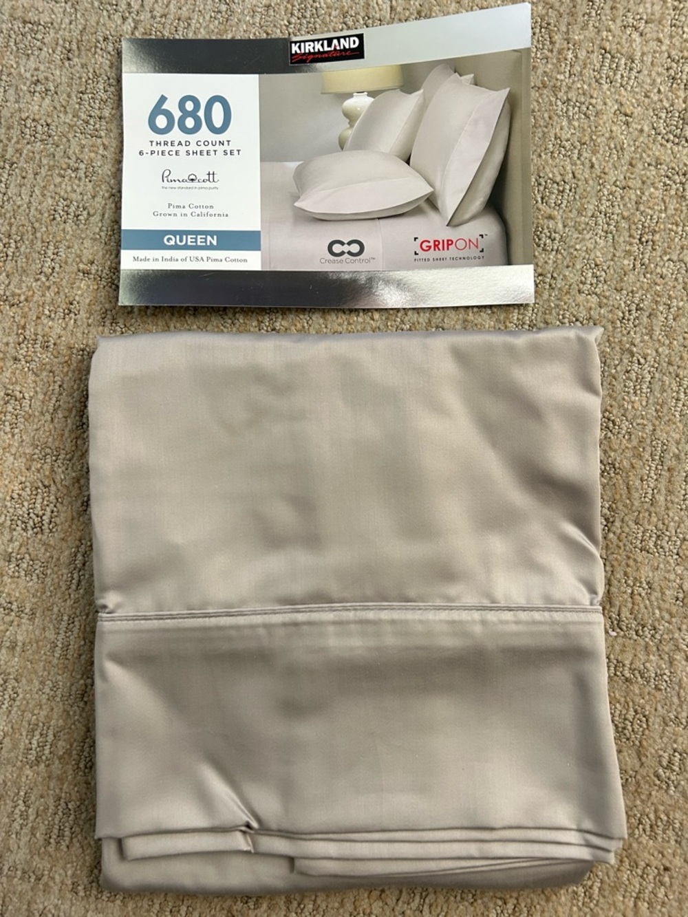 Kirkland Signature 680 Thread Count Queen Sheet Set - Taupe